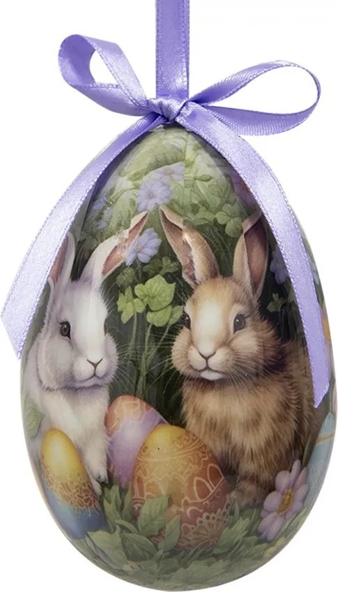 6ks dekorácie závesné vajíčko s zajačikmi Spring Egg - Ø 7*10 cm