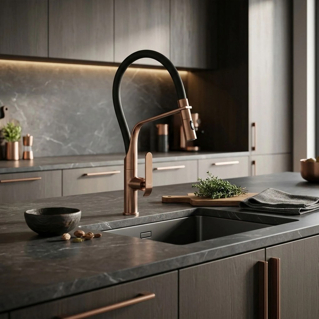 Rea Castor, kuchynská batéria flexibilná vysoká, medená matná, REA-B4320