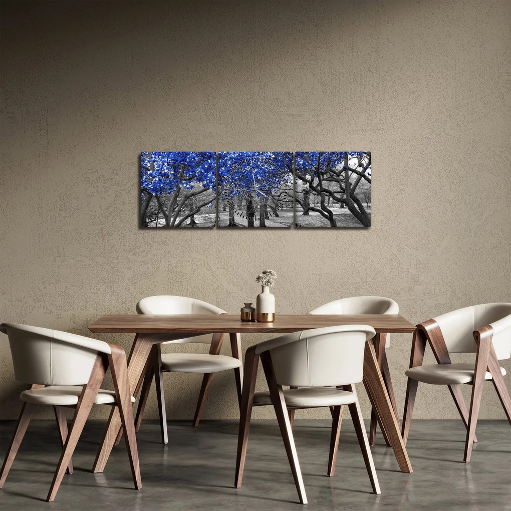 Obrázok - Modré stromy, Central Park, New York (s hodinami) (90x30 cm)