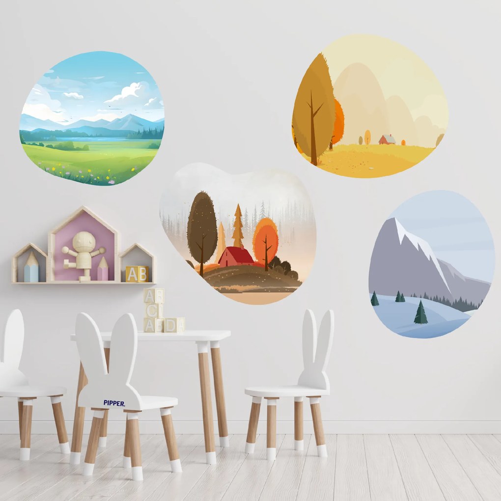 PIPPER. Textilná nálepka na stenu "Štyri ročné obdobia"