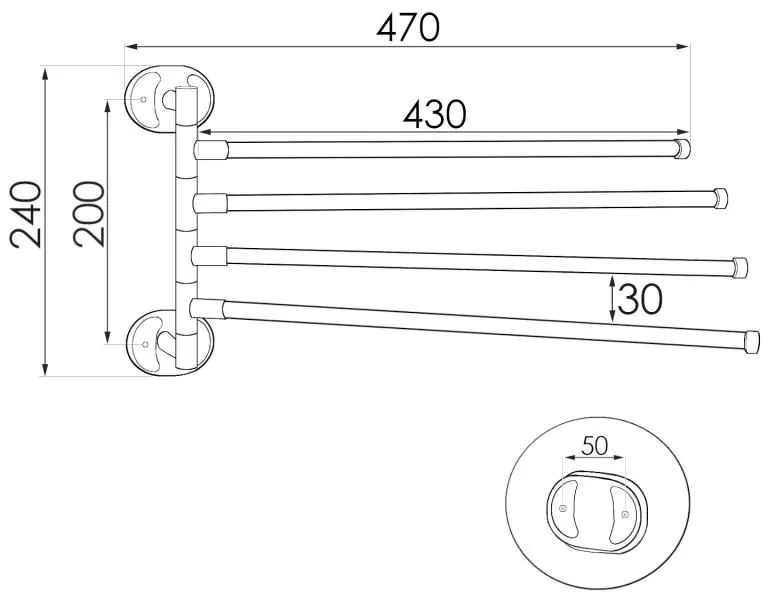 Nástenný vešiak na uteráky KICK - 4 ramenný - chrómový