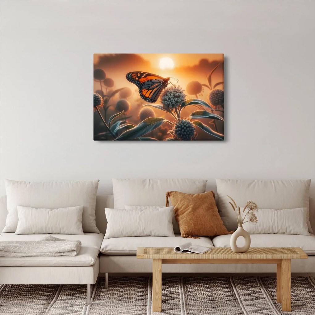 Obraz – Motýľ v zapadajúcom slnku (90x60 cm)