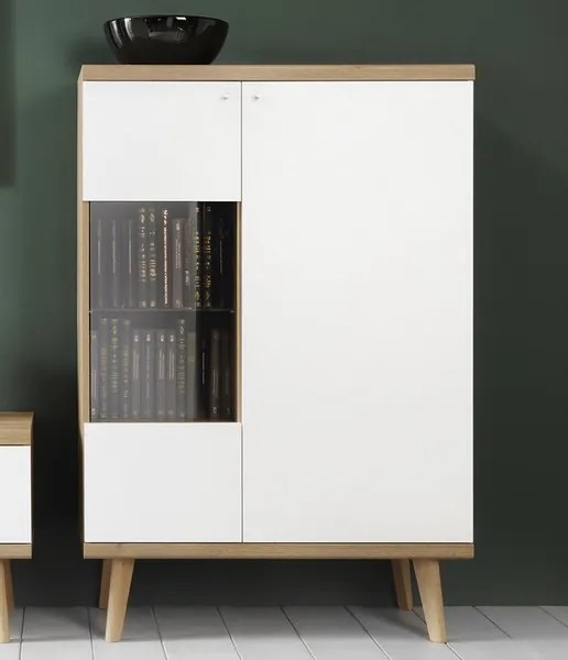 Nízká vitrína Primo, dub riviera/biela