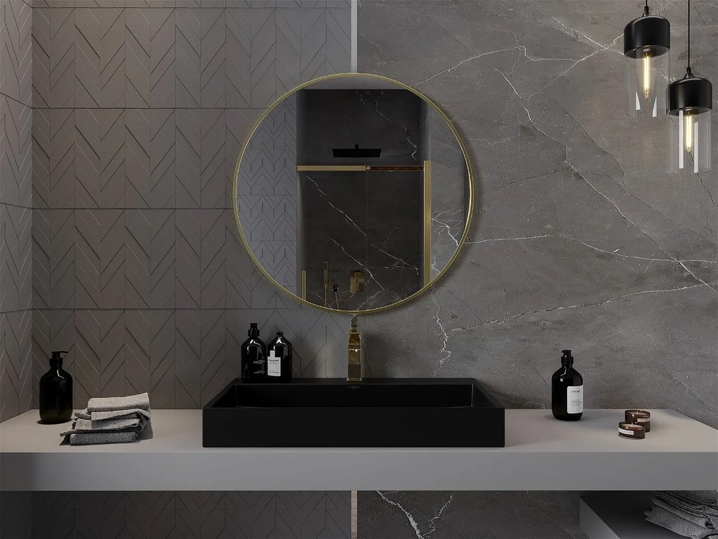 Mexen Loft, okrúhle kúpeľňové zrkadlo 85 cm, farba rámu zlatá lesklá, 9850-085-085-000-50