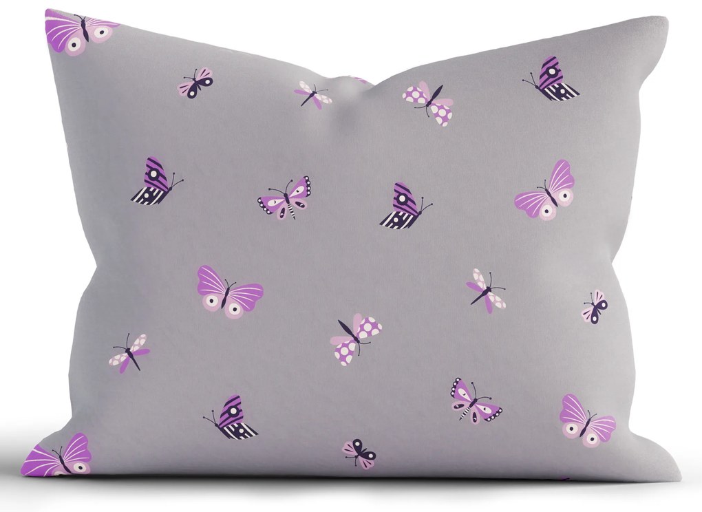 Bavlnená obliečka na vankúš Renforcé 70 × 90 cm - Motýliky tmavo sivé