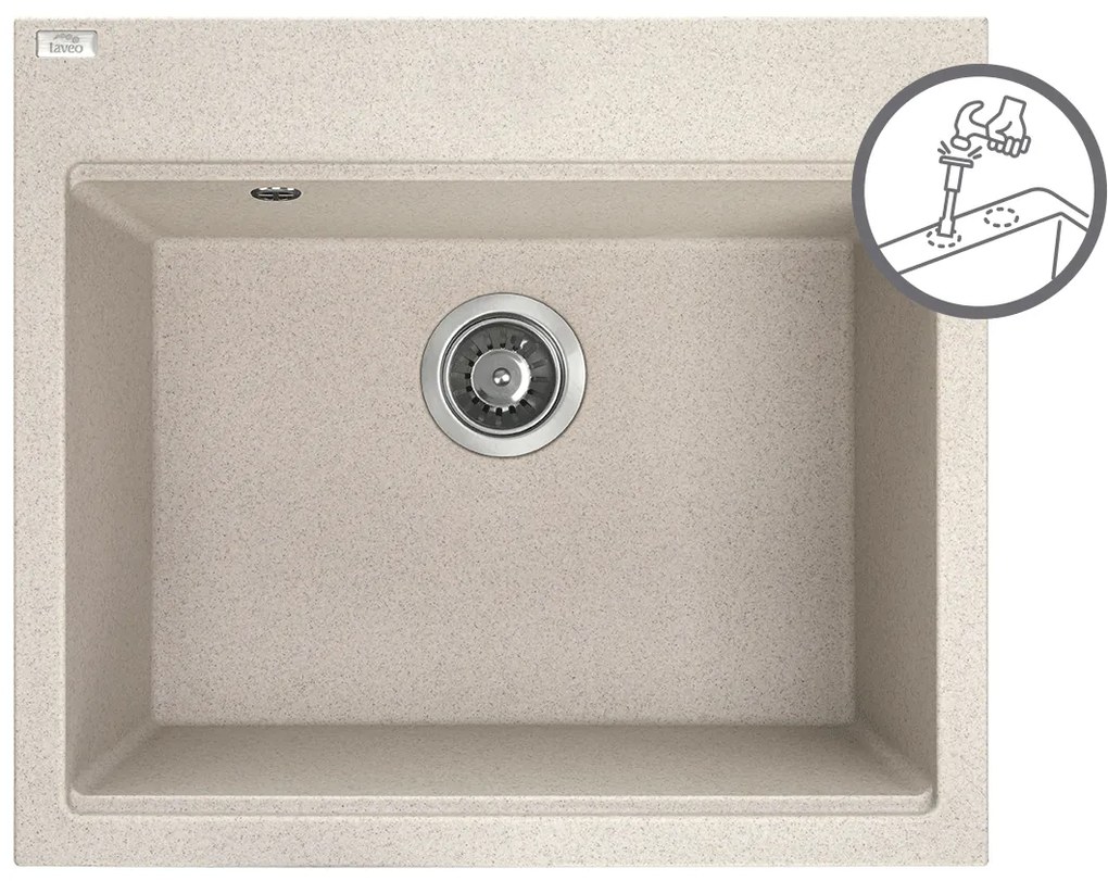 Laveo Tau, 1-komorový granitový drez 570x500x215 mm, béžová, LAV-SBT_410Y