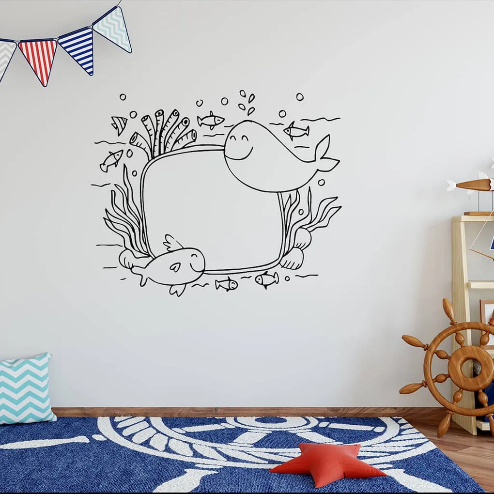 Veselá Stena Samolepka Rámček morský svet Farba: hnědá, Veľkosť: 60 x 50 cm