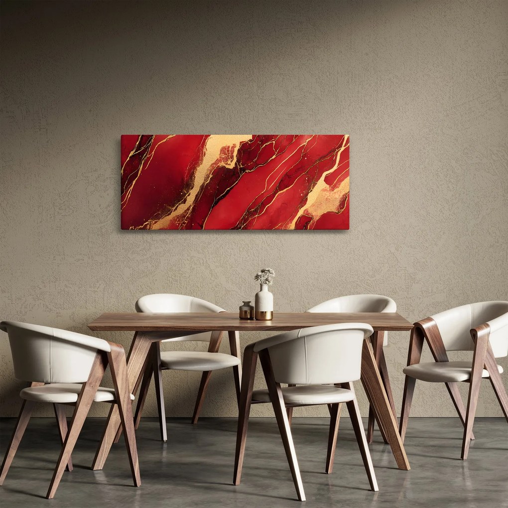 Obraz - Červeno-zlatý mramor (120x50 cm)