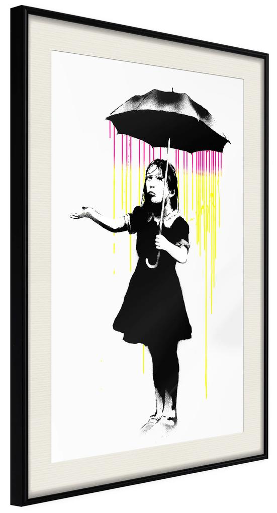 Artgeist Plagát - Girl with Umbrella [Poster] Veľkosť: 20x30, Verzia: Zlatý rám s passe-partout