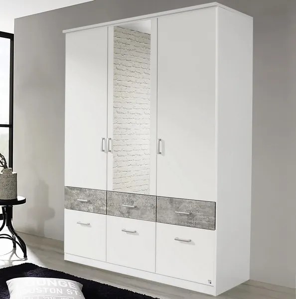 Šatníková skriňa Bremen, 136 cm, biela/šedý betón