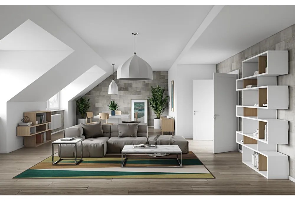 Biela knižnica so svetlohnedými detailmi TemaHome London, výška 220 cm