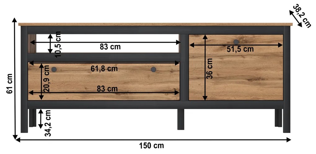 TV stolík Lofta 1D1S/150 - dub wotan / čierna