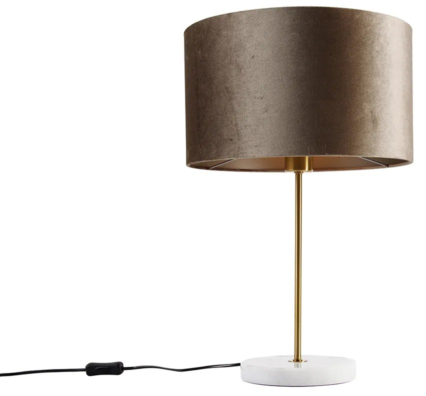 Stolná lampa mosadzná so zamatovým tienidlom taupe 35 cm - Kaso