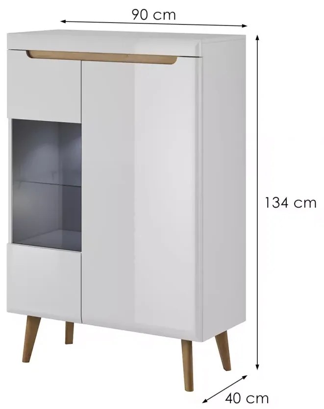 Vitrína Nordi 90 cm bílá/dub Riviéra
