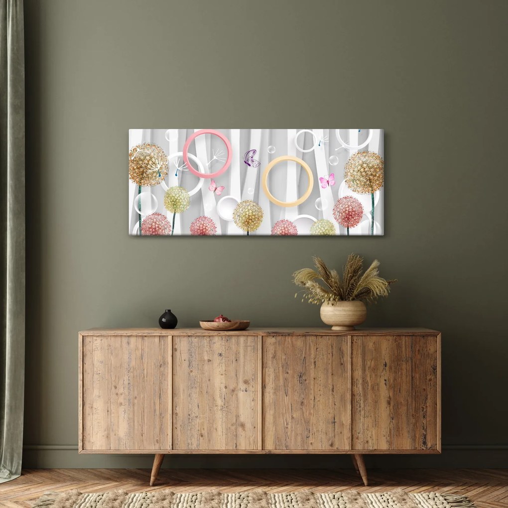 Abstraktný obraz s púpavami (120x50 cm)