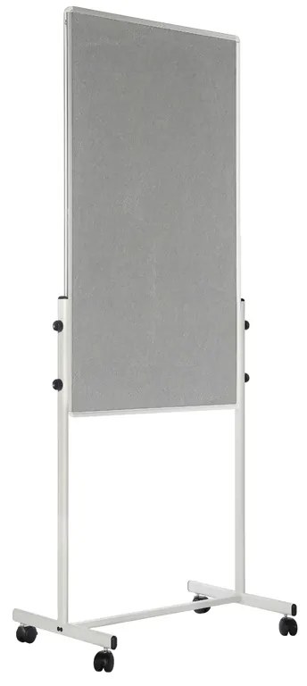 Mobilná kombinovaná tabuľa, biela magnetická/sivá textilná, 700x1200 mm