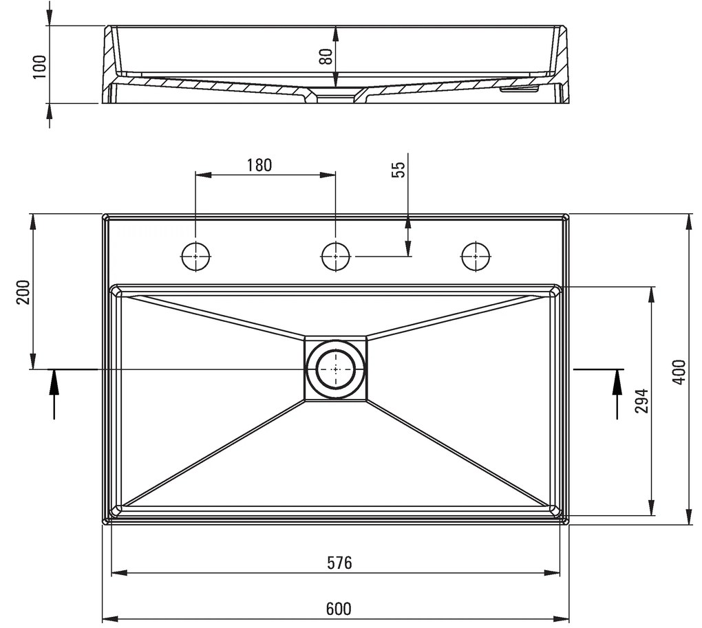 Deante Correo, granitové umývadlo na dosku 600x400x100 mm, antracitová metalíza, DEA-CQR_TU6S