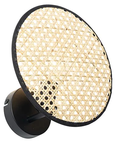 Rustikálna nástenná lampa čierna s ratanom 25 cm - Kata