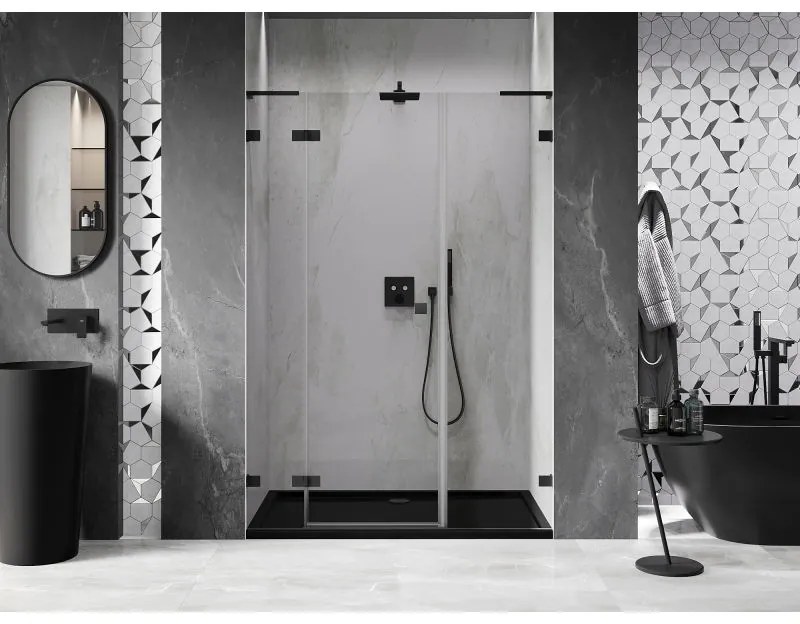 Mexen Lunar L, Otočné ľavé sprchové dvere 120 cm, číre sklo, čierny profil, 834SL-120-050-70-00-L