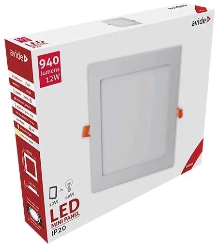 AVIDE Zápustný LED panel, 12W, teplá biela, 17x17cm, štvorec, biely