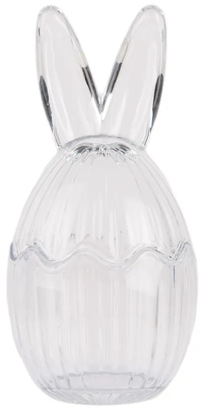 Sklenená dóza s vekom v tvare vajcia so zajačími uškami – Ø 8*17 cm