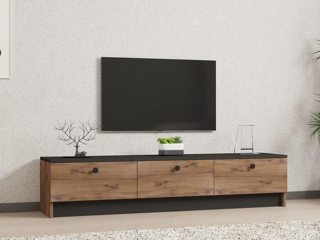 TV stolík/skrinka Vusato (čierna + dub zafírový) . Akcia -16%. Vlastná spoľahlivá doprava až k Vám domov. 1095280