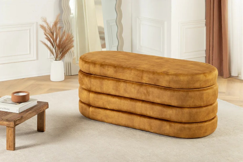 Dizajnová lavica s úložným priestorom MUSTARD VELVET 115 cm – štýlový box