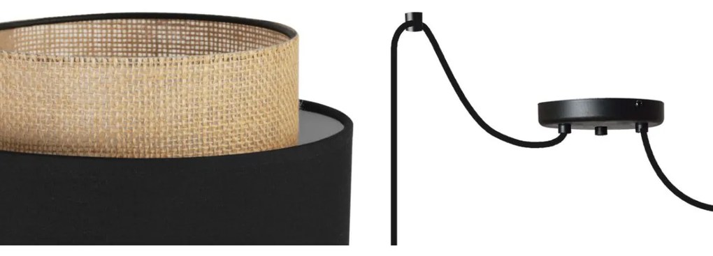 Závesné svietidlo Boho Spider, 2x jutové/čierne textilné tienidlo