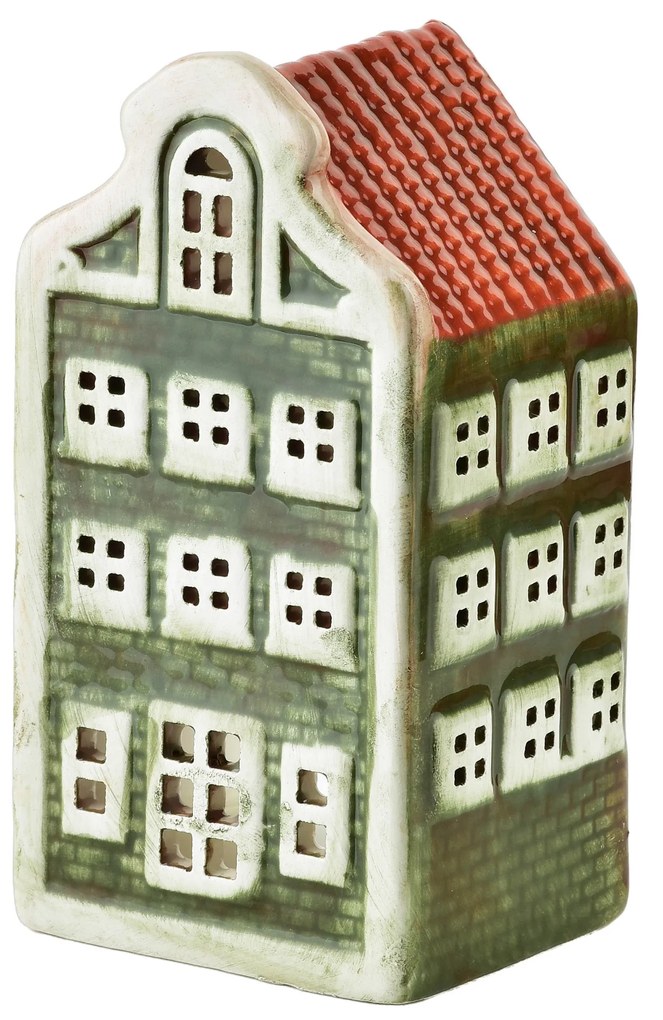 Keramický LED domeček HYTTE 12 cm zelený