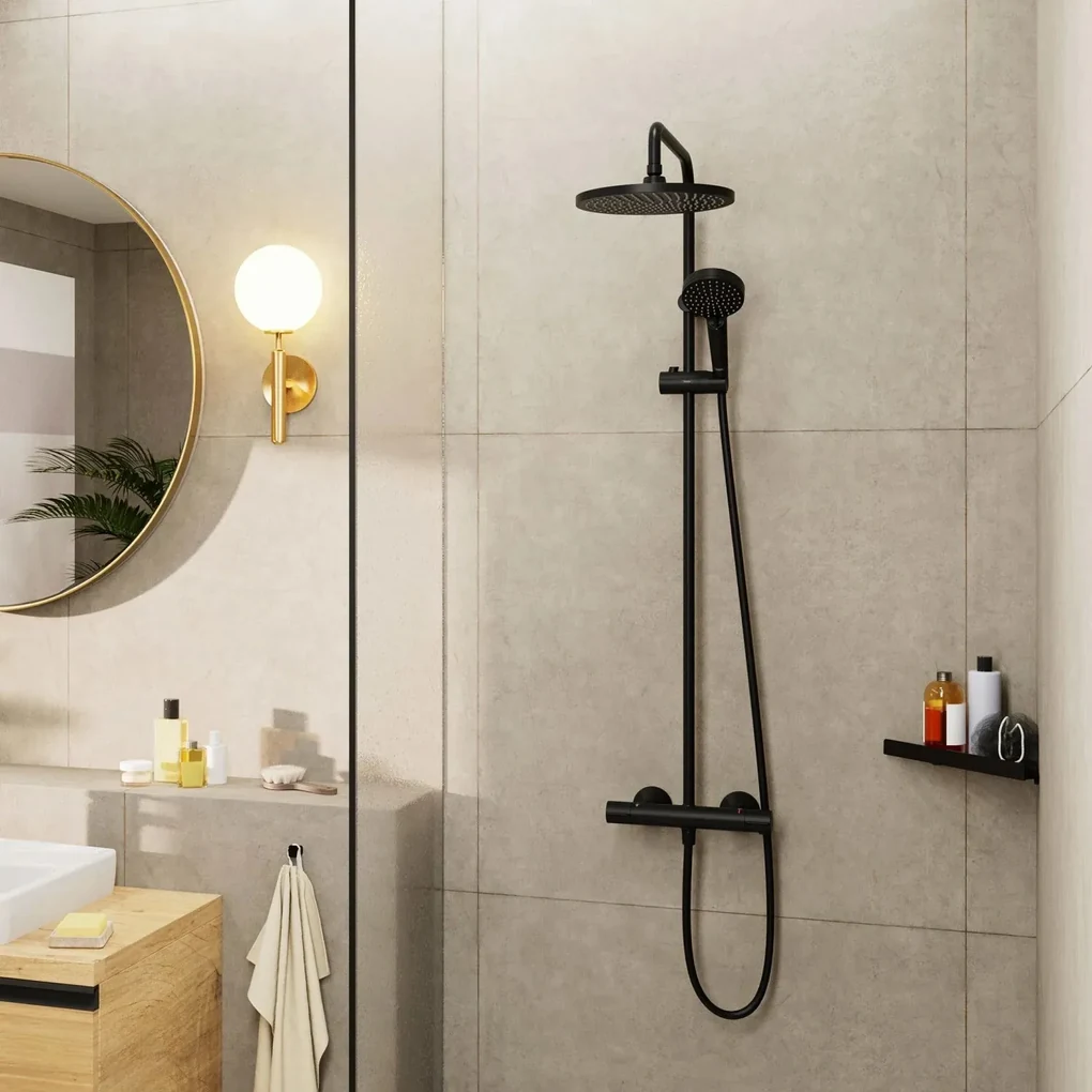 Hansgrohe Vernis Blend, Showerpipe 240 1jet EcoSmart 9 l, s termostatom, čierna matná, HAN-26428670