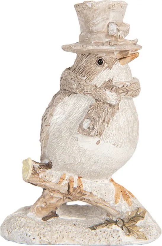 Béžová antik dekorácia vtáčik na vetvičke - 5*3*8 cm