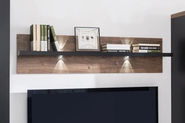 Obývacia stena Boston, čierna/dub ribbeck, s osvetlením