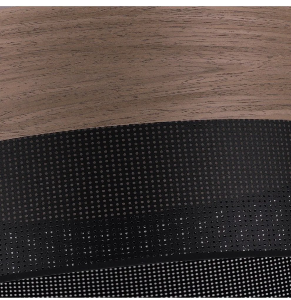 Závesné svietidlo Wood, 1x hnedá orechová dýha/čierne PVC tienidlo, (fi 30cm)