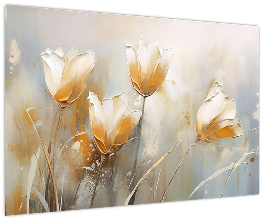 Obraz - Maľba tulipánov (90x60 cm)