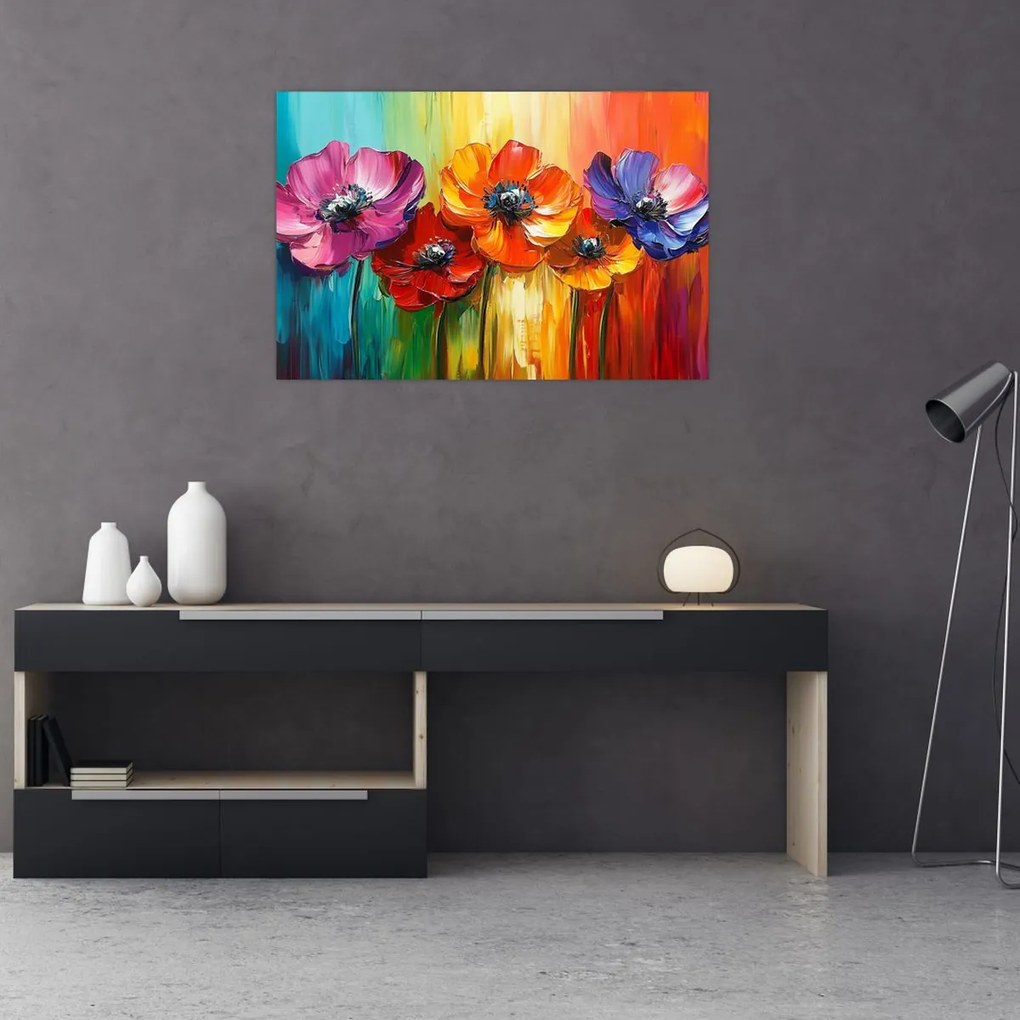 Obraz - Päť pestrofarebných kvetov (90x60 cm)