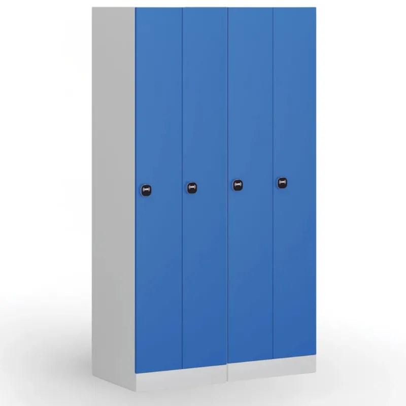 Kovová šatníková skrinka S1 zúžená, 2 oddiely, 1850 x 500 x 500 mm, zámok s čítačkou RFID kariet, modré dvere
