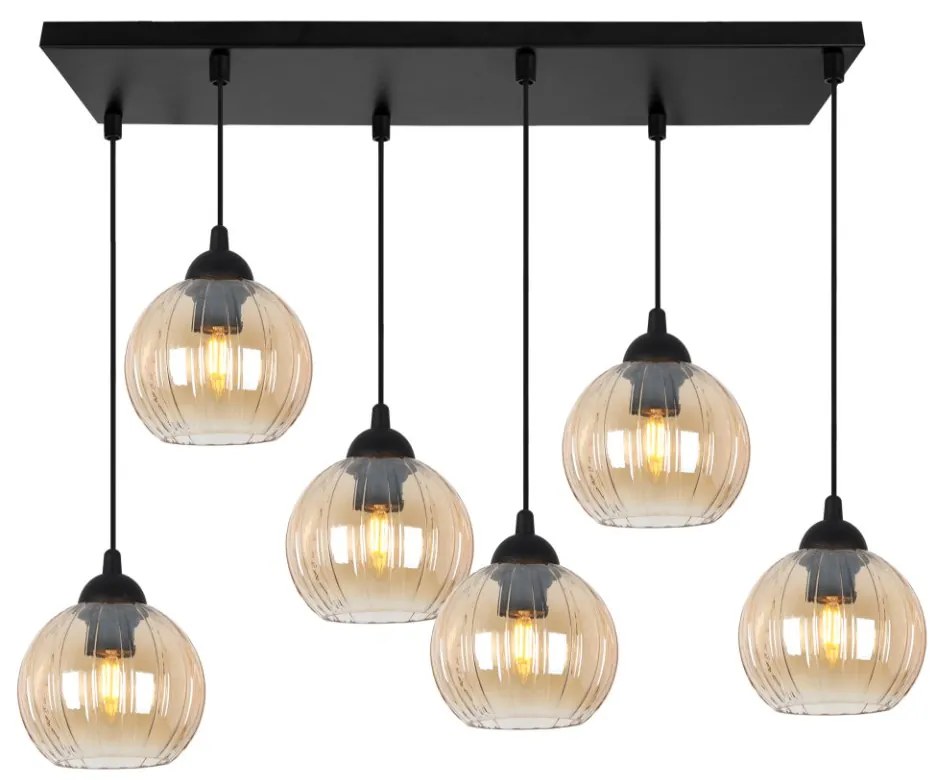 Závesné svietidlo Costa, 6x medové sklenené tienidlo, b