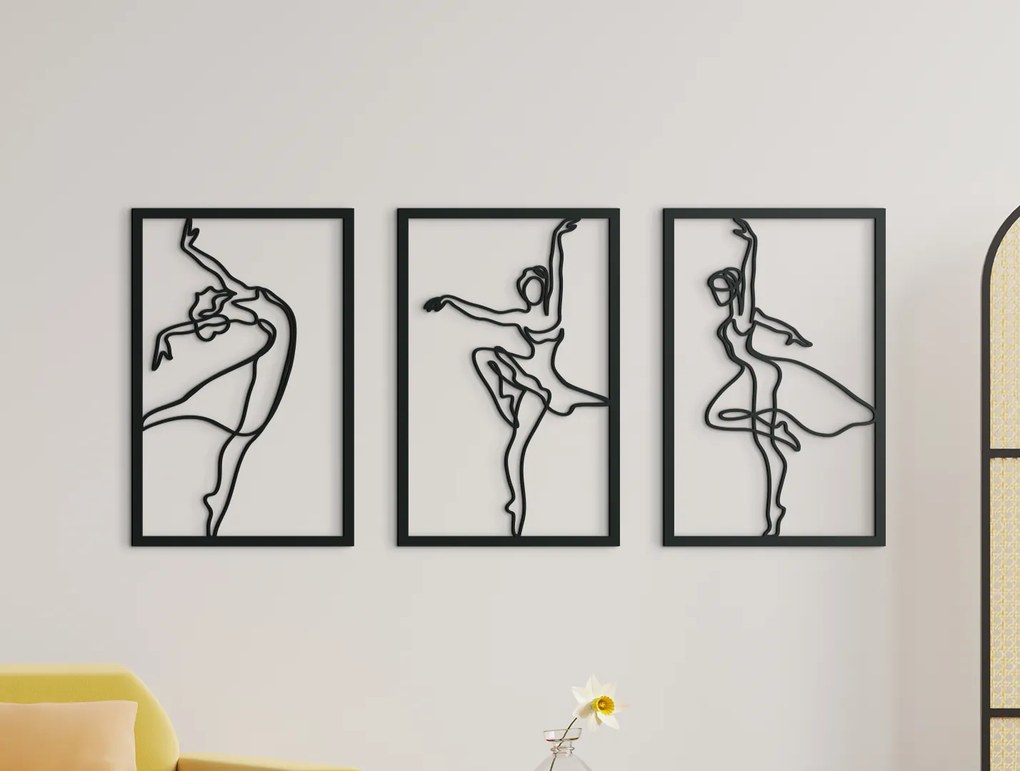 drevko 3-dielny obraz na stenu Baletky Rozmer obrazu: 29 x 65 cm, Farba dekorácie: Čierna