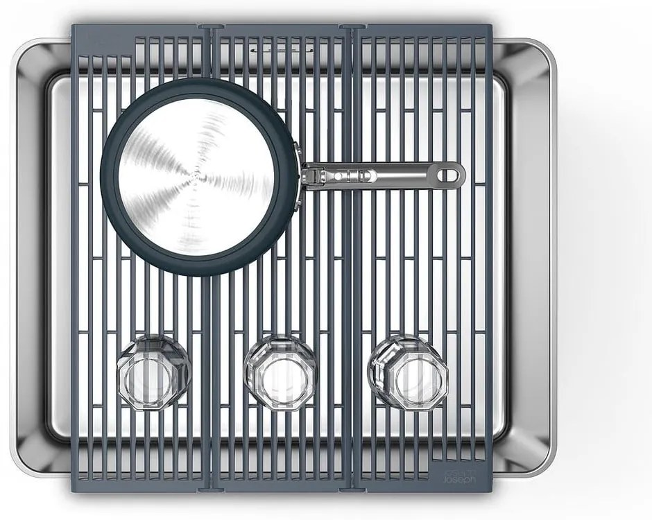 Sivá nastaviteľná plastová odkvapkávacia mriežka na drez 43x13 cm Platform – Joseph Joseph