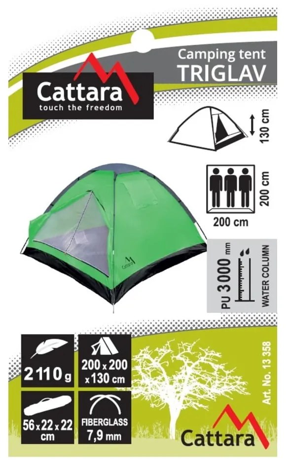 Zelený stan pre 3 osoby Cattara Triglav