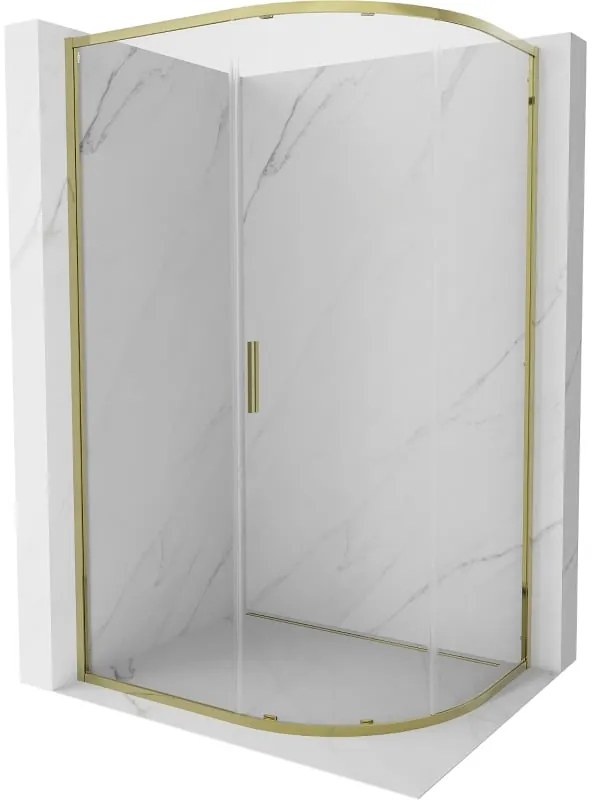 Mexen Exo, posuvný polkruhový sprchový kút 90 x 80 cm, číre sklo, zlatá, 8131-090-080-50-00