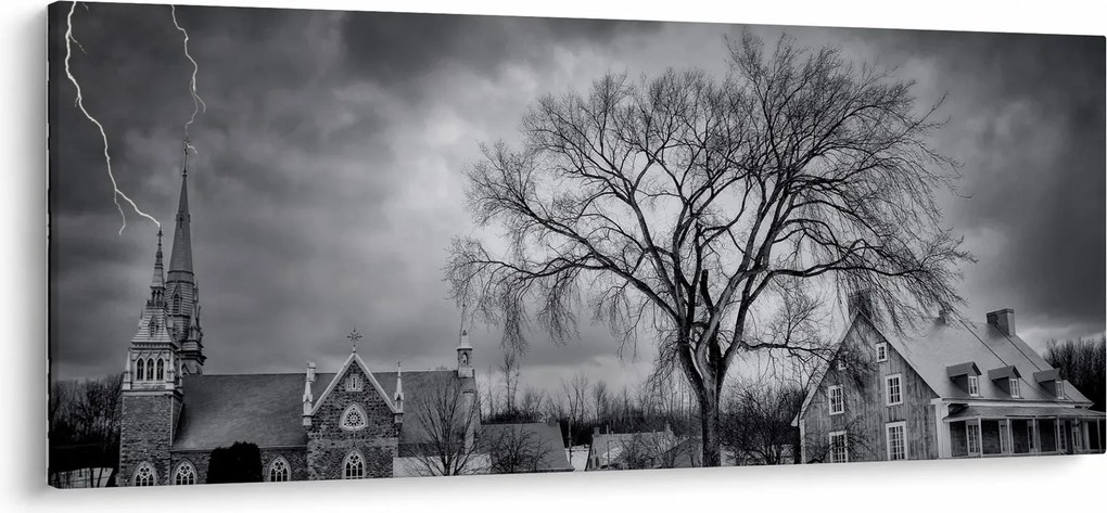 Obraz čiernobielej dediny (120x50 cm)