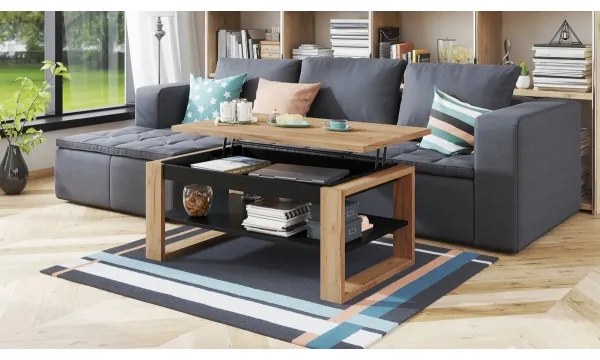 Konferenčný stolík so zdvíhacou doskou a policou NEA dub craft/čierna