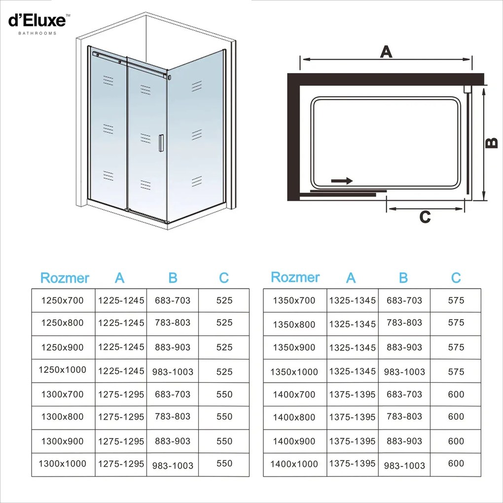 D‘Eluxe - SPRCHOVÉ KÚTY - Sprchový kút SLIDING SU1V 100-160xcm + 70-100xcm sprchový kút rohový číre 8 chróm univerzálna - ľavá/pravá 130 195 80 130x195 + 80x195 55
