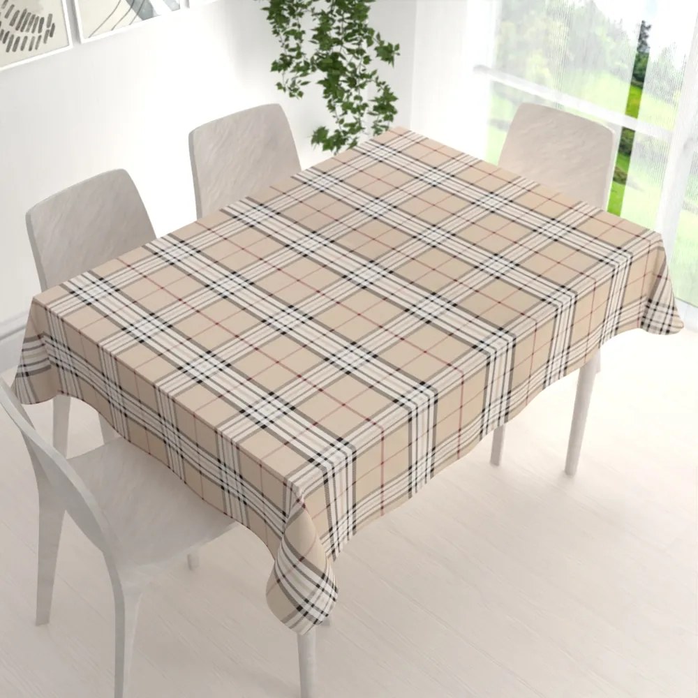 Biante Bavlnený obdĺžnikový obrus Sandra SA-548 Čierno-červeno-biele káro na béžovom 80x120 cm
