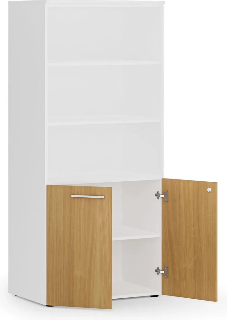 Kombinovaná kancelárska skriňa PRIMO WHITE, nízke dvere, 800 x 500 x 1781 mm, biela/buk