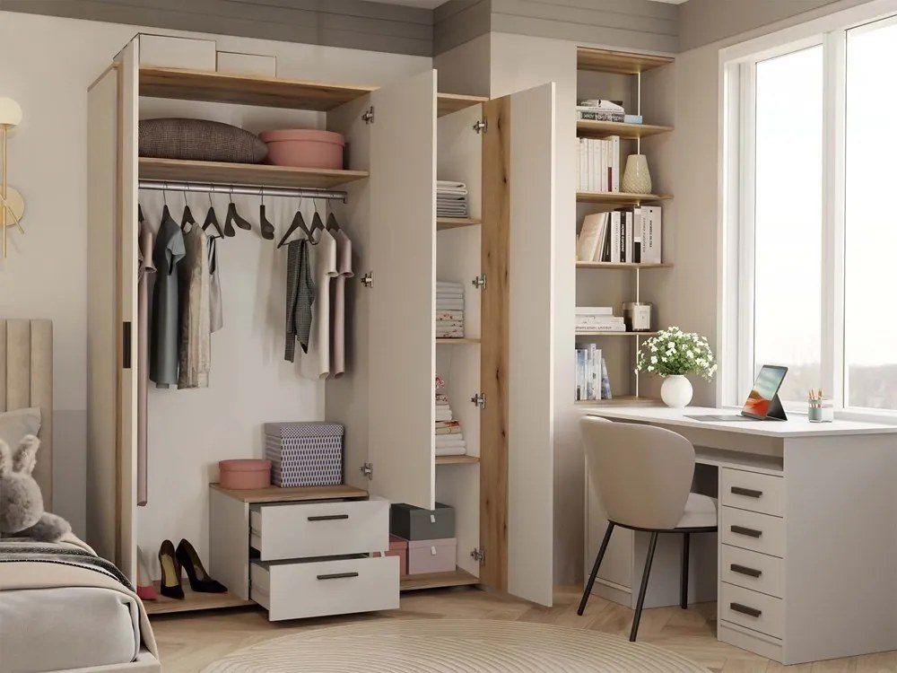 Šatníková skriňa so zrkadlom AVA 150 cm dub evoke/kašmírová