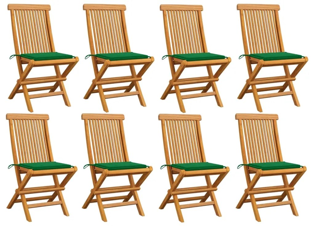 vidaXL Záhradné stoličky so zelenými podložkami 8 ks tíkový masív