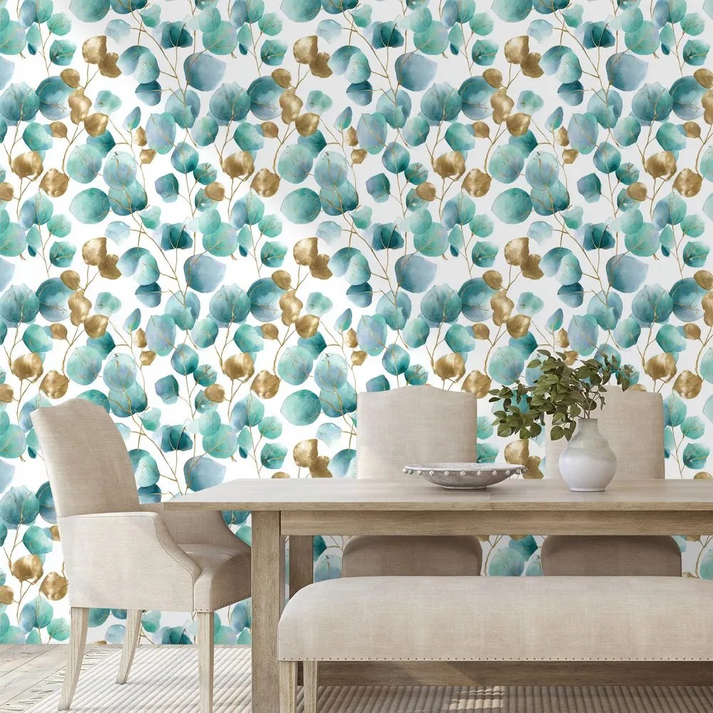 Fototapeta zlaté a tyrkysové listy