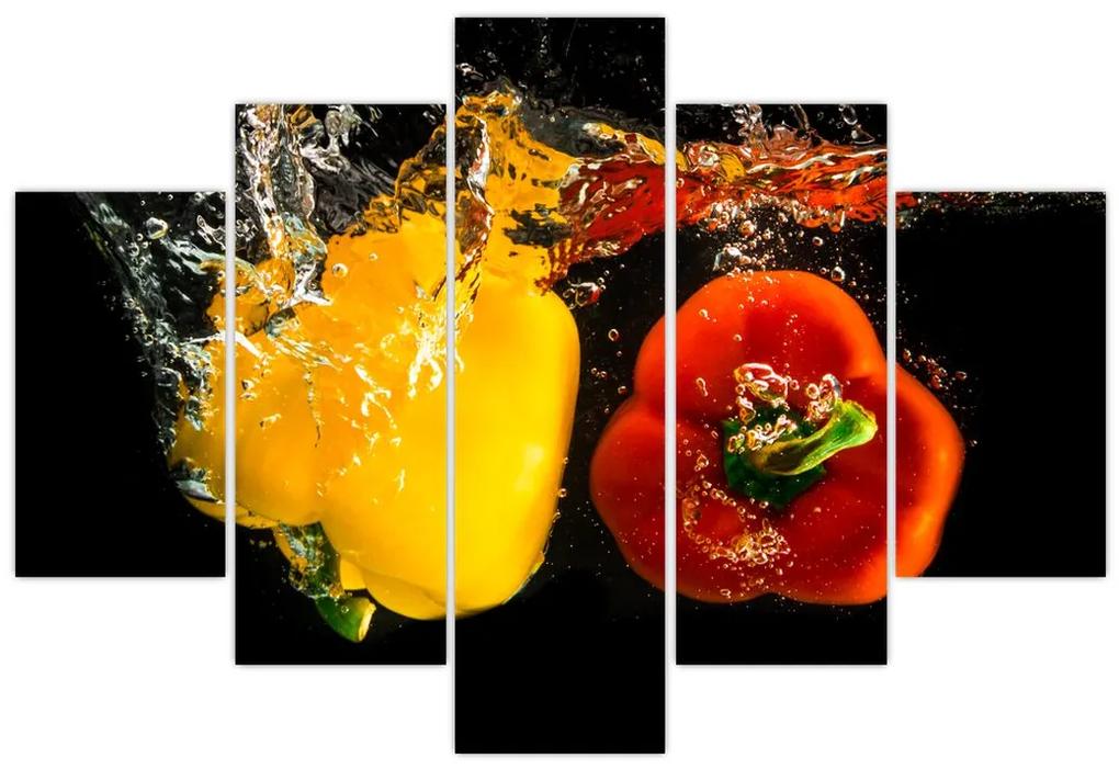 Obraz - papriky vo vode (150x105 cm)